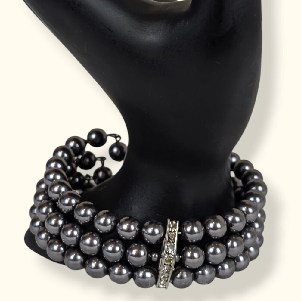 3-Strand Dark Metallic Rhinestone Bracelet